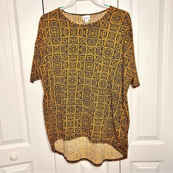 Lularoe Black Orange Print High Low‎ Tunic Irma Top Women Size Small Relaxed - Picture 1 of 6